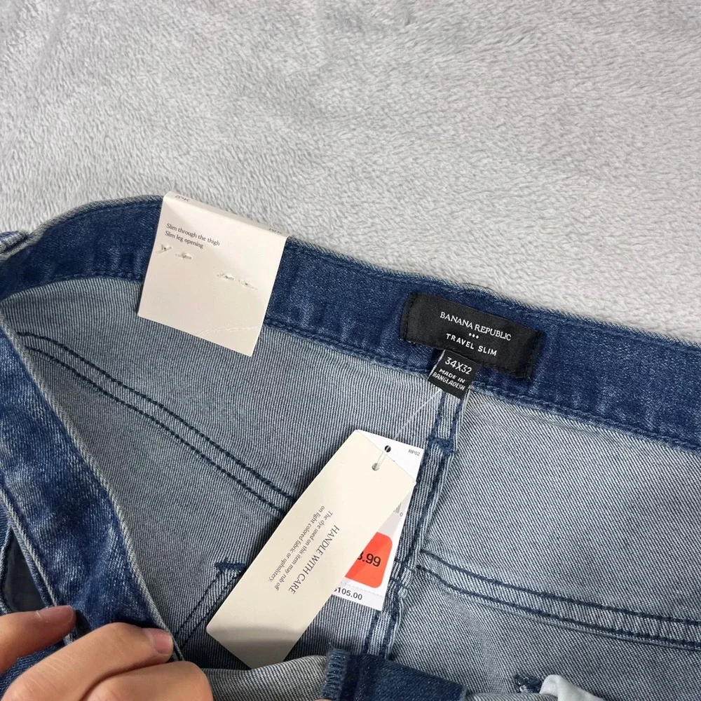 Banana Republic Travel Slim Jeans Mens 34x32 Medium Wash Blue Denim Pants New